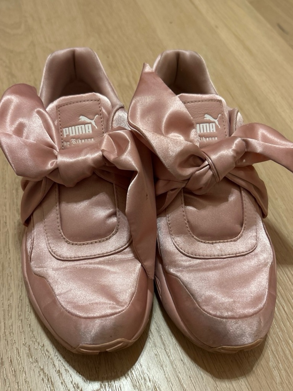 Rhianna Puma Women's Satin Ribbon Sneakers in Rose Pink